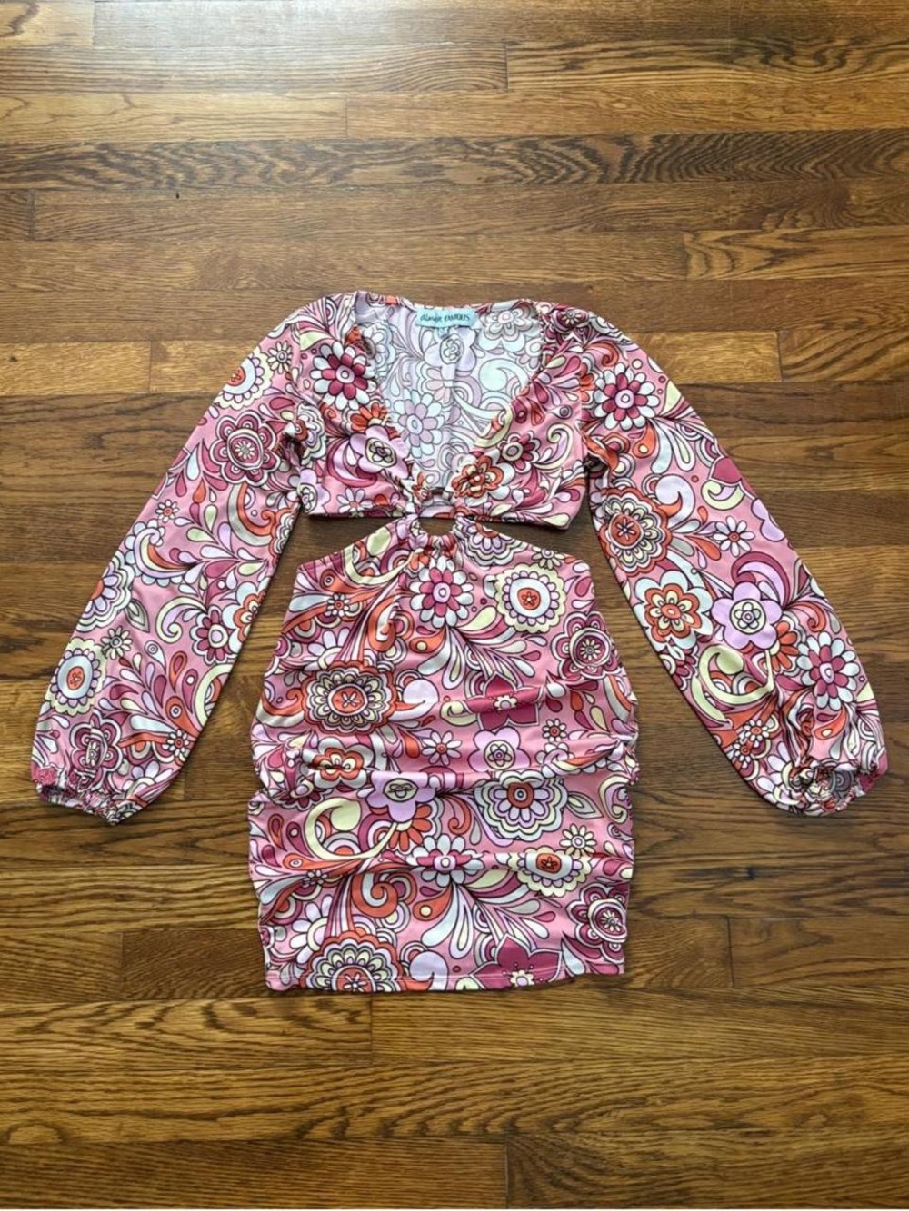Almost Famous pink floral and paisley print hippie 70s mini dress